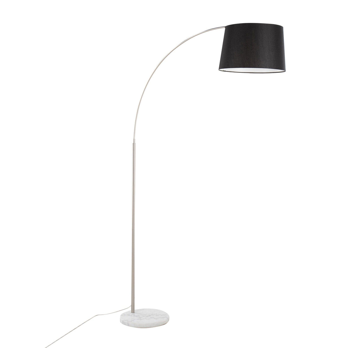 Salon - March Floor Lamp - White Marble And Nickel With Black Linen Shade