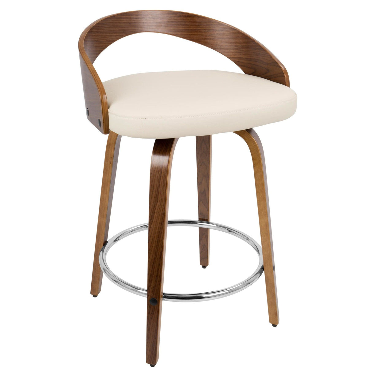 Grotto - Counter Stool With Swivel (Set of 2) - Walnut With Cream Faux Leather