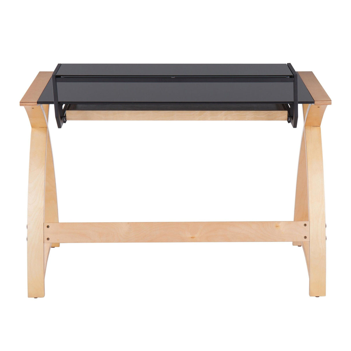 Bentley - Mid-Century Modern Office Desk - Natural Wood And Black Glass