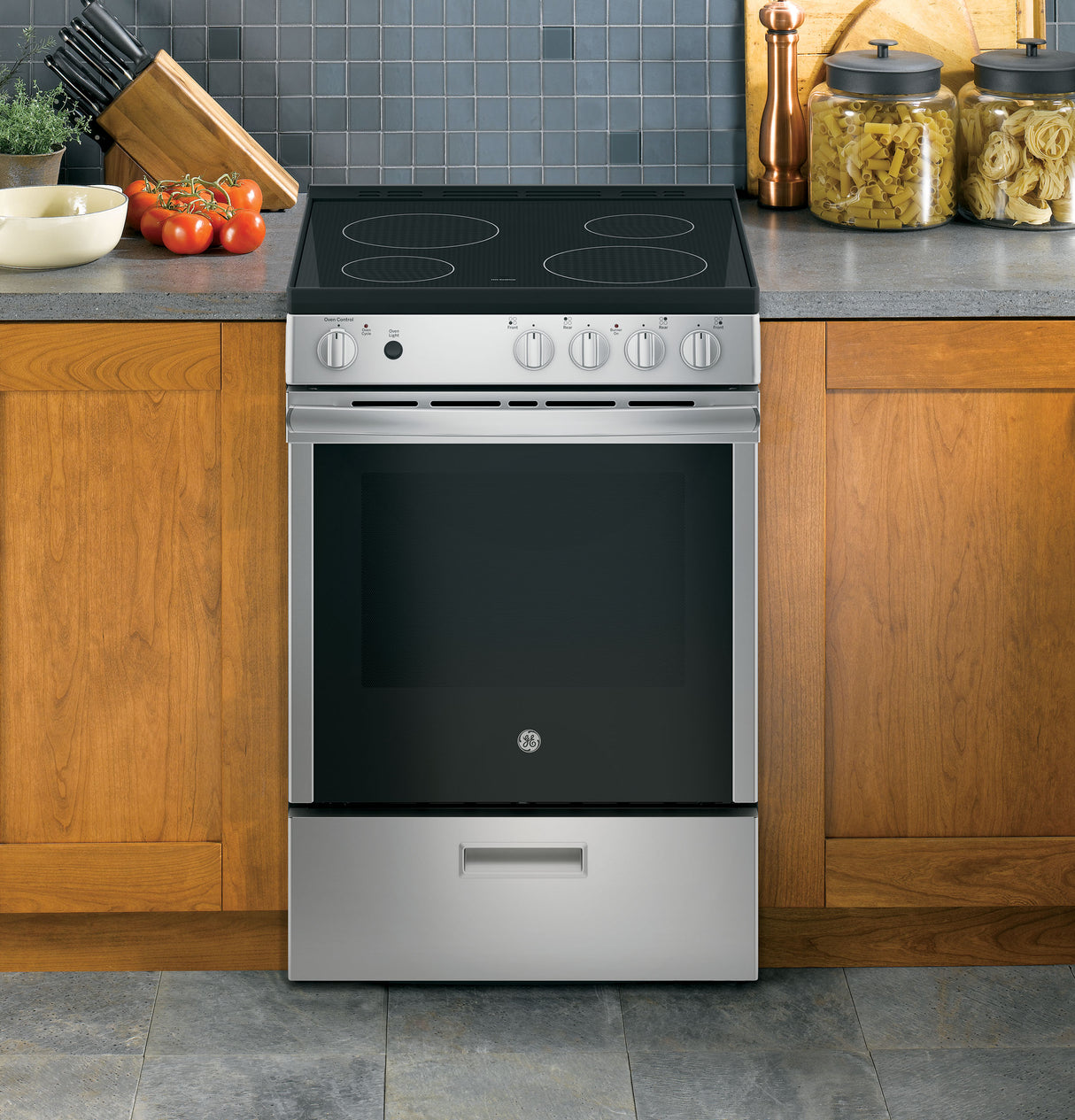 GE JAS640RMSS - 24 in. 2.9 cu. ft. Electric Range with Smoothtop Burners, Steam Clean and Large Window - Stainless Steel