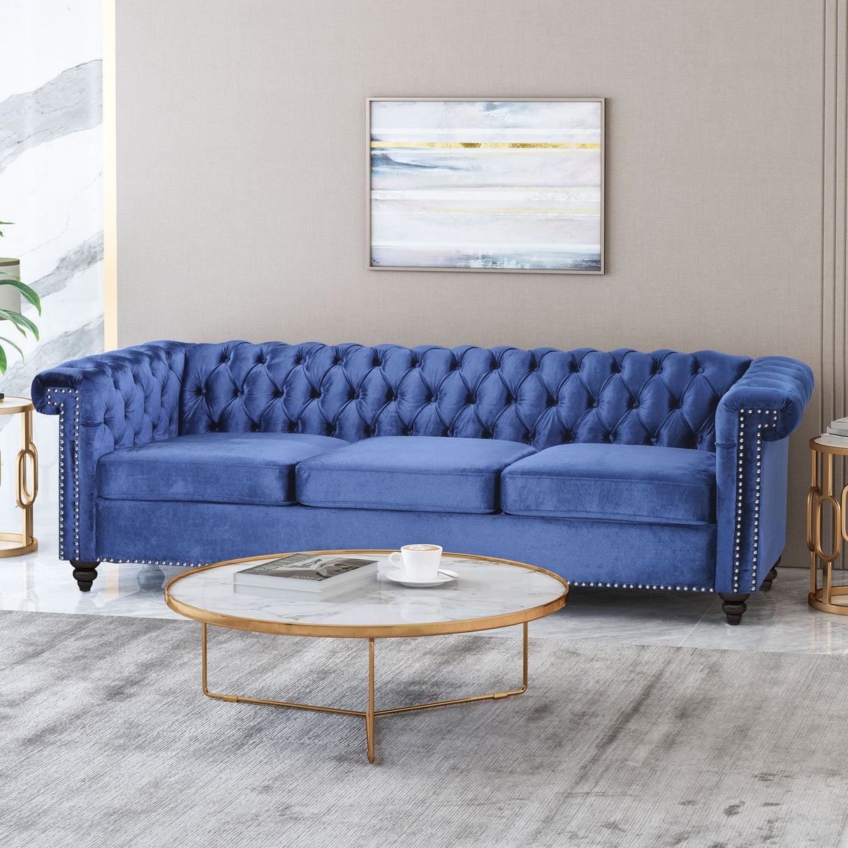 Chesterfield Style 3 Seater Sofa With Deep Button Tufting