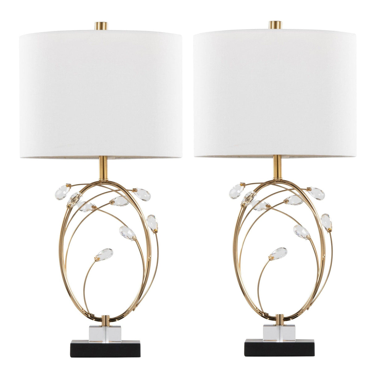 Crystal - Buds Table Lamp (Set of 2) - Black Metal, Clear Crystal, Gold Metal, Off-white Linen