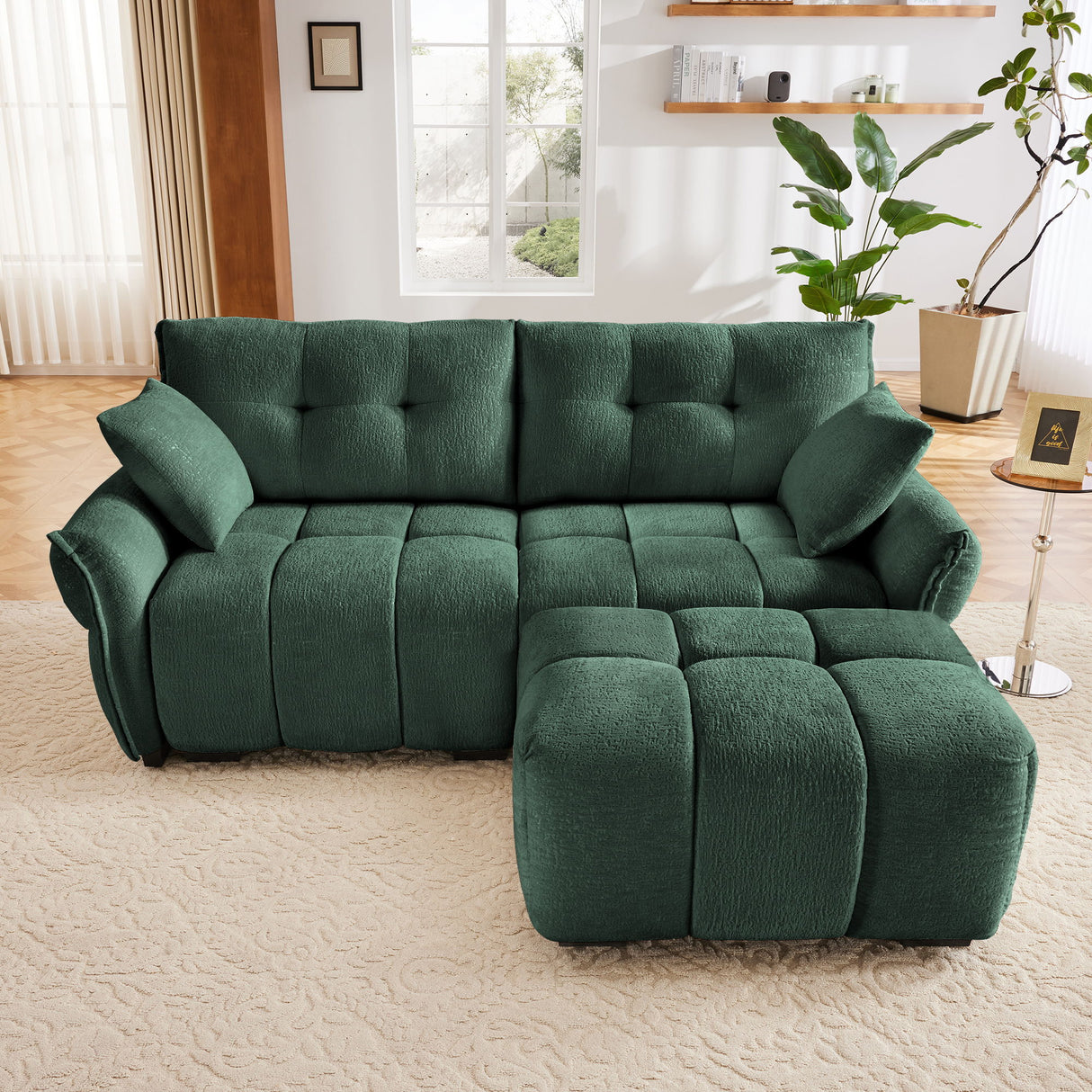 Sofa Set With Ottoman And Pillows, Textured, High Resilience Cushions