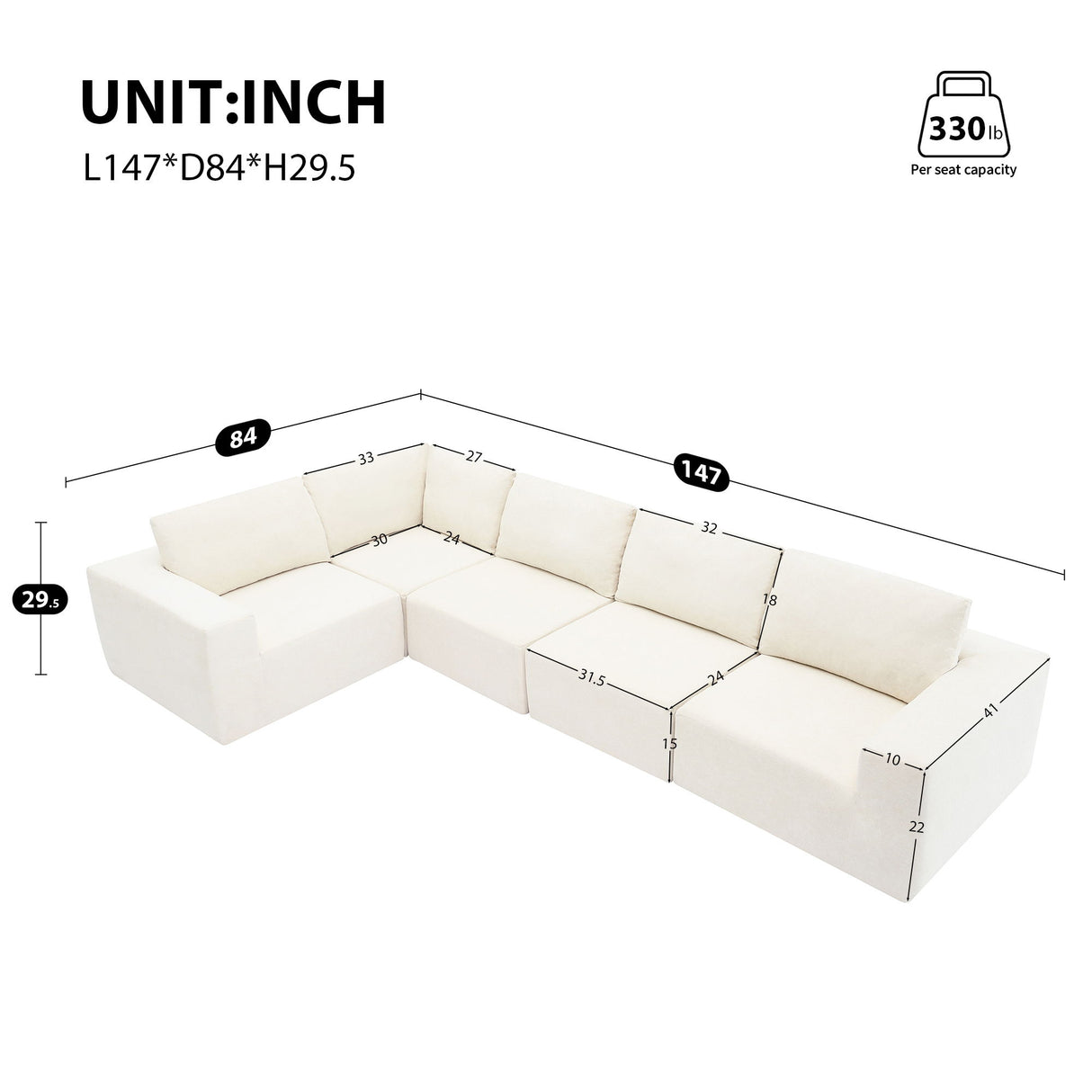 Modular Sectional With Wide Seat Free Combination L Shaped Couch Set Cloud Upholstered Minimalist Boneless Sofa