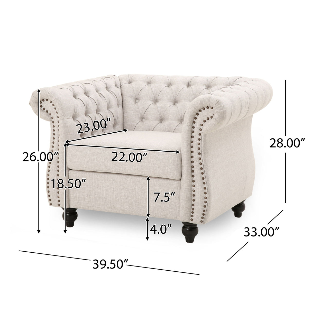 Nexuson - Upholstered Chesterfield Chair With Deep Tufted And Nailhead Trim
