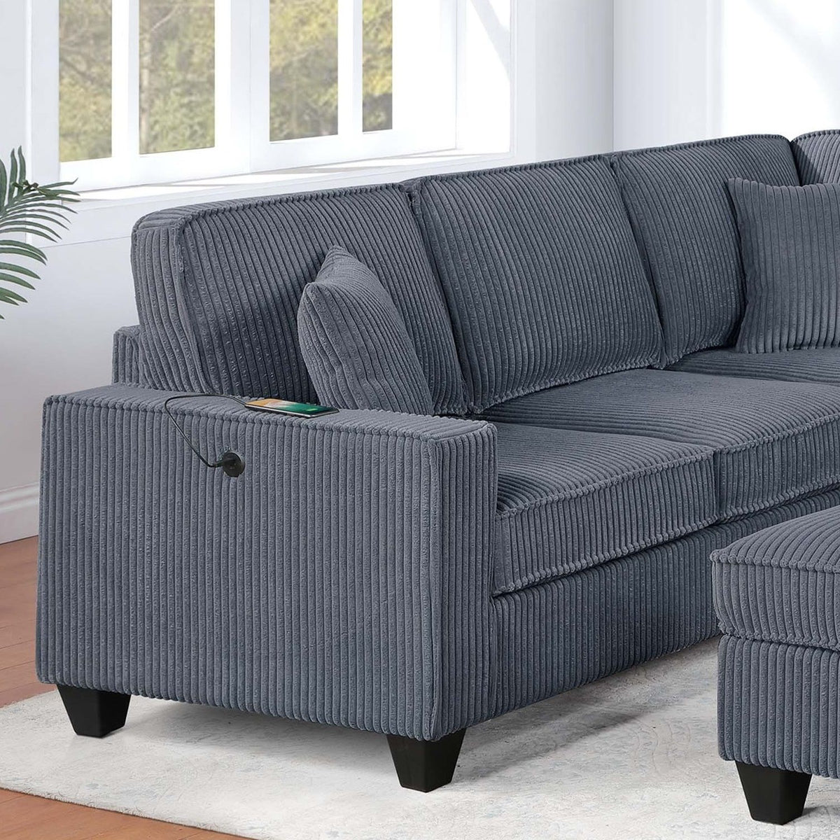 Sectional With Left Arm Facing Loveseat With USB Port With Cocktail Ottoman