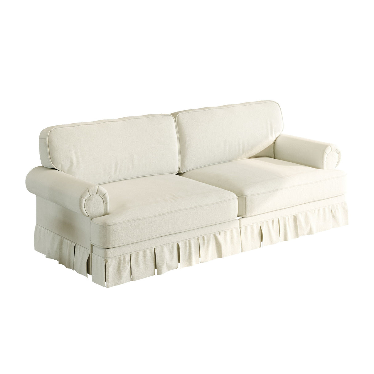 Luxuriously Comfortable Cloud Couch Sofa With Elegant Rolled Arms & Pleated Skirt Design