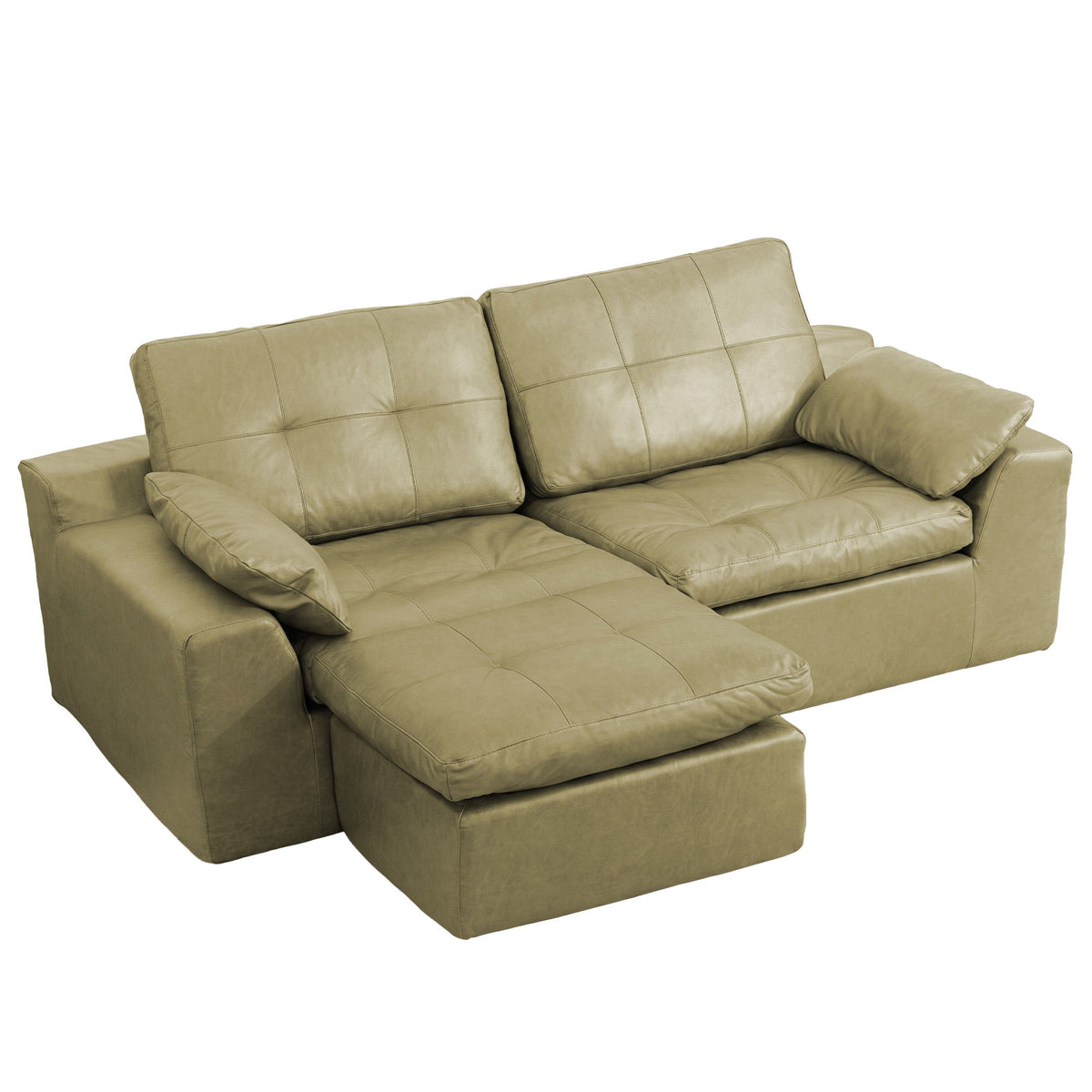 L - Shaped Modular 2 Seater Sofa With Movable Ottoman And High Density Sponge Cushions For Living Room