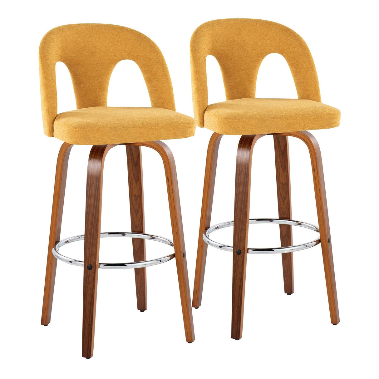 Ava - Upholstered Fixed-Height Barstool (Set of 2) - Walnut Wood Base