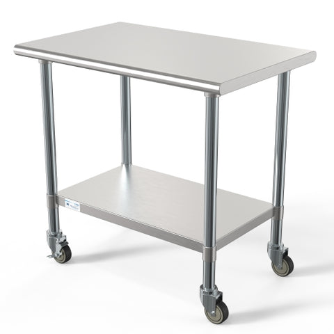 24" x 36" 18-Gauge 304 Stainless Steel Commercial Work Table with Casters, CT2436-18C.