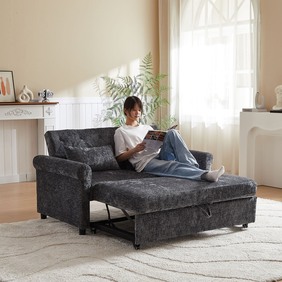 Loveseat Sofa Bed, Pull - Out Couch Sleeper & 2 Pillows