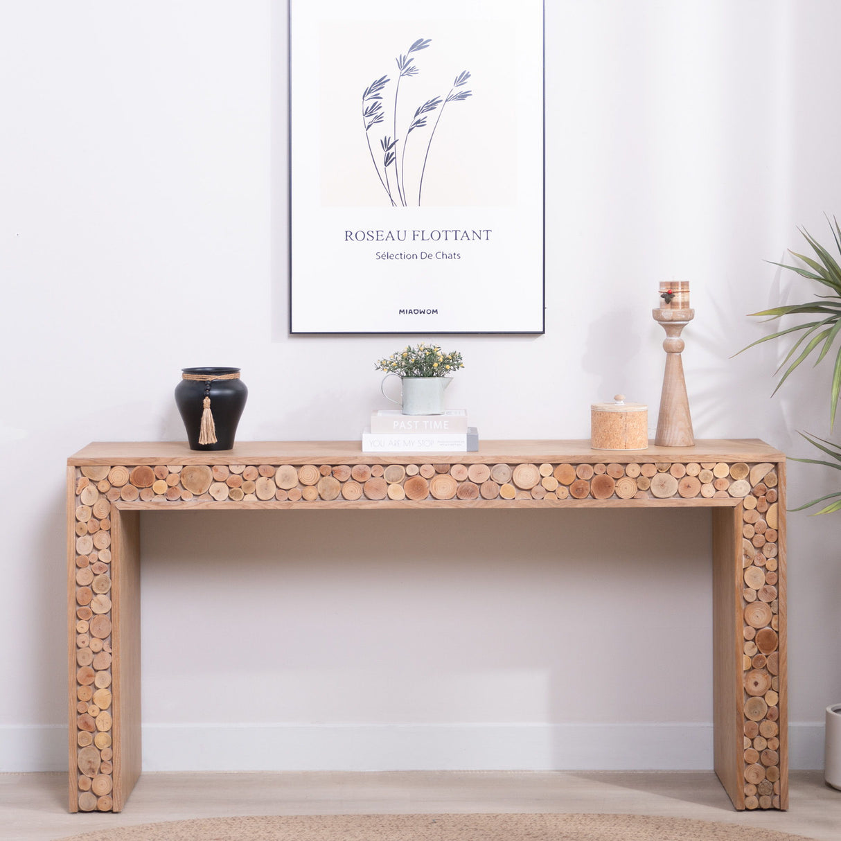 Rustic Wood Console Table With Natural Log Accents, Entryway Table, Narrow Sofa Table, Hallway Accent Table, Modern Farmhouse Style - Natural