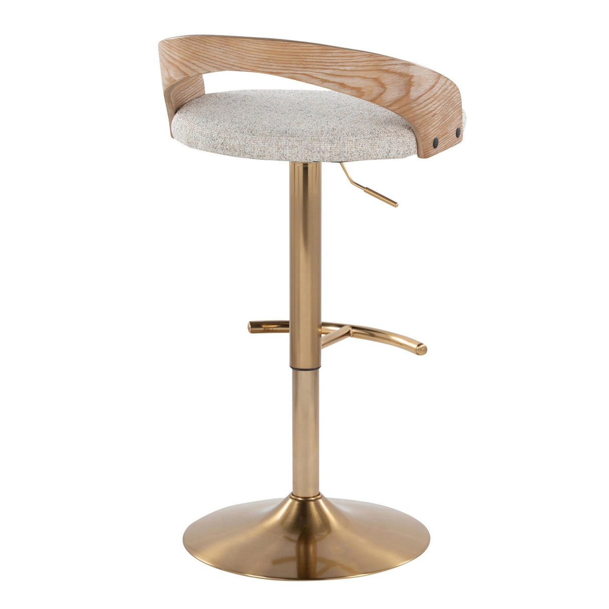 Grotto - Adjustable Barstool - Gold Metal, Whitewashed Wood
