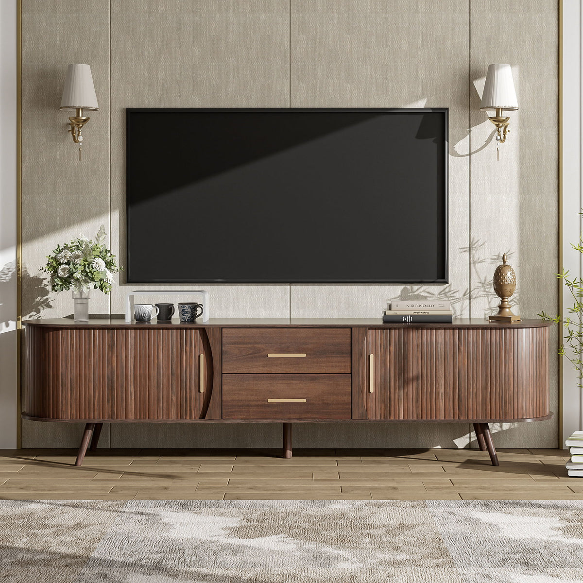 TV Stand For 80" TV, Entertainment Center With Storage - Dark Brown