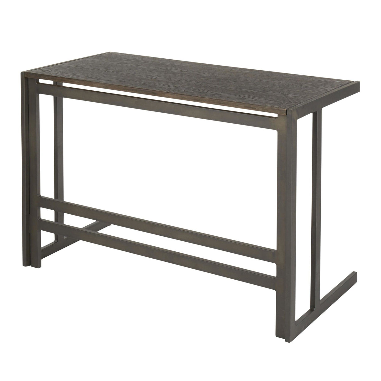 Roman - Office Desk Antique Metal And Espresso Wood - Pressed Grain Bamboo