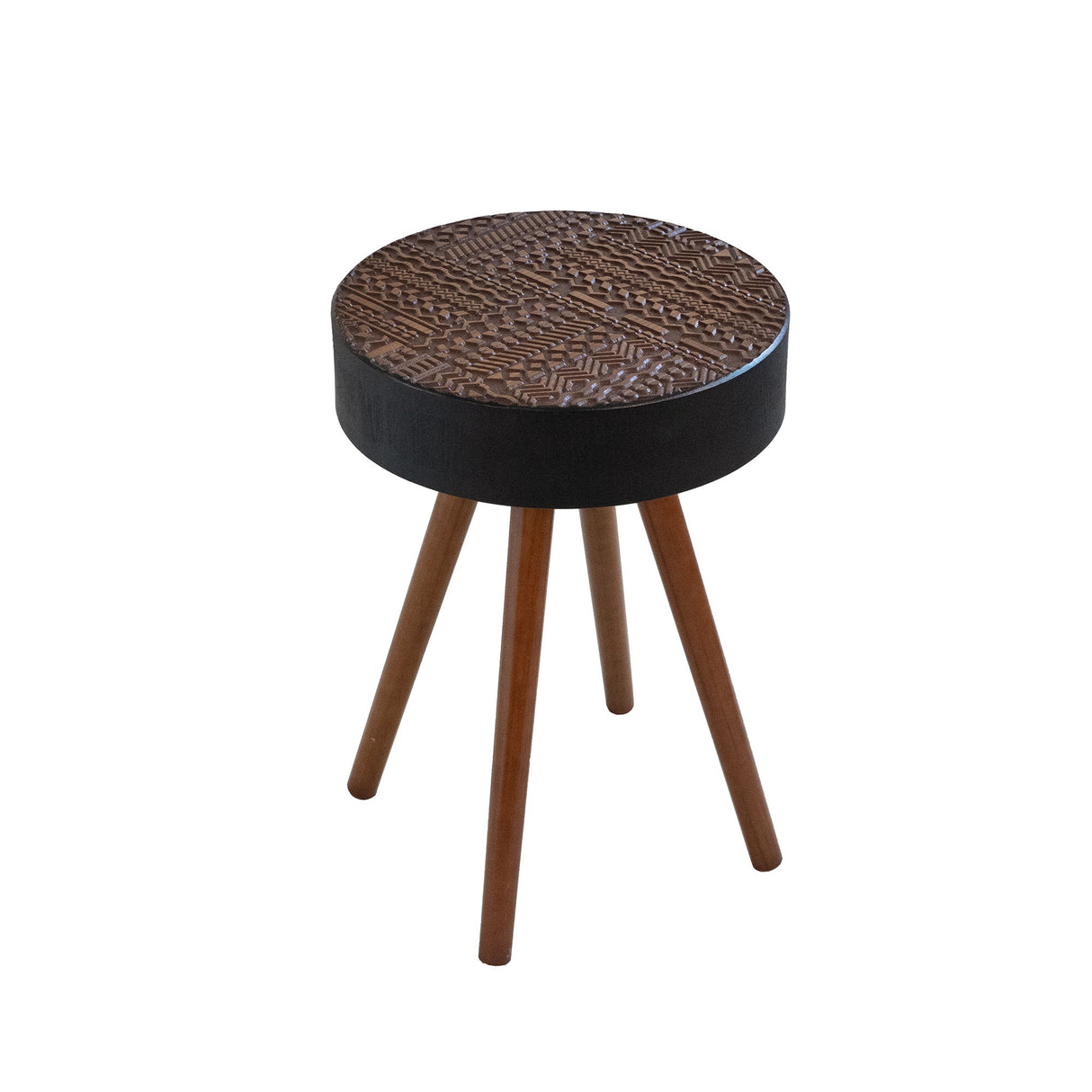 Round Coffee Table With Carved Top For Living Room