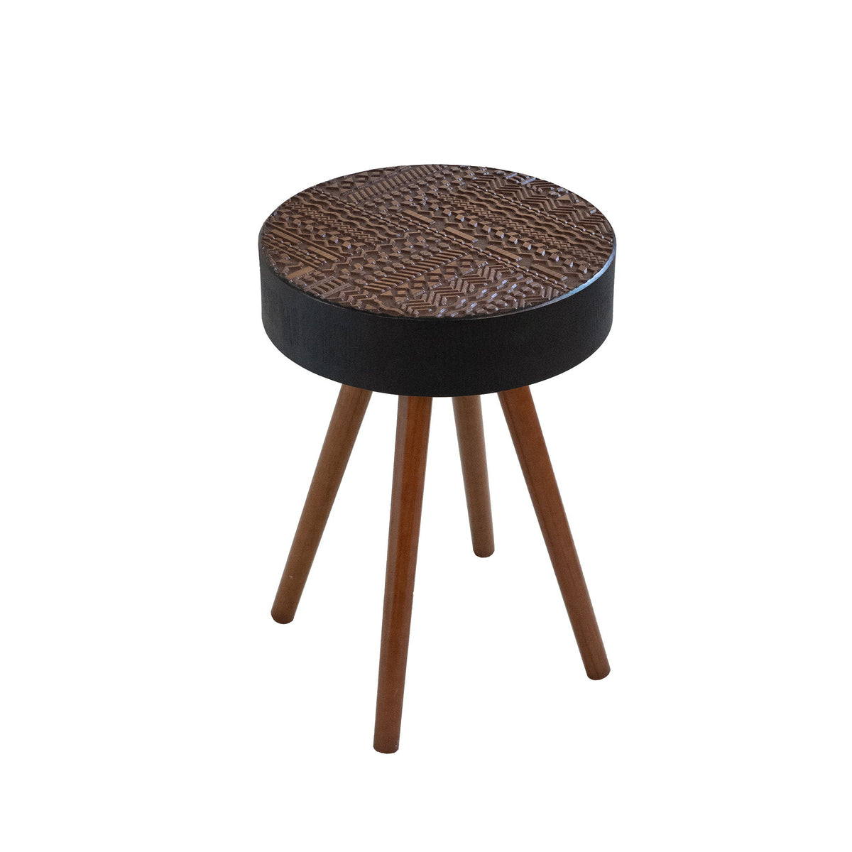 Round Coffee Table With Carved Top For Living Room - Black