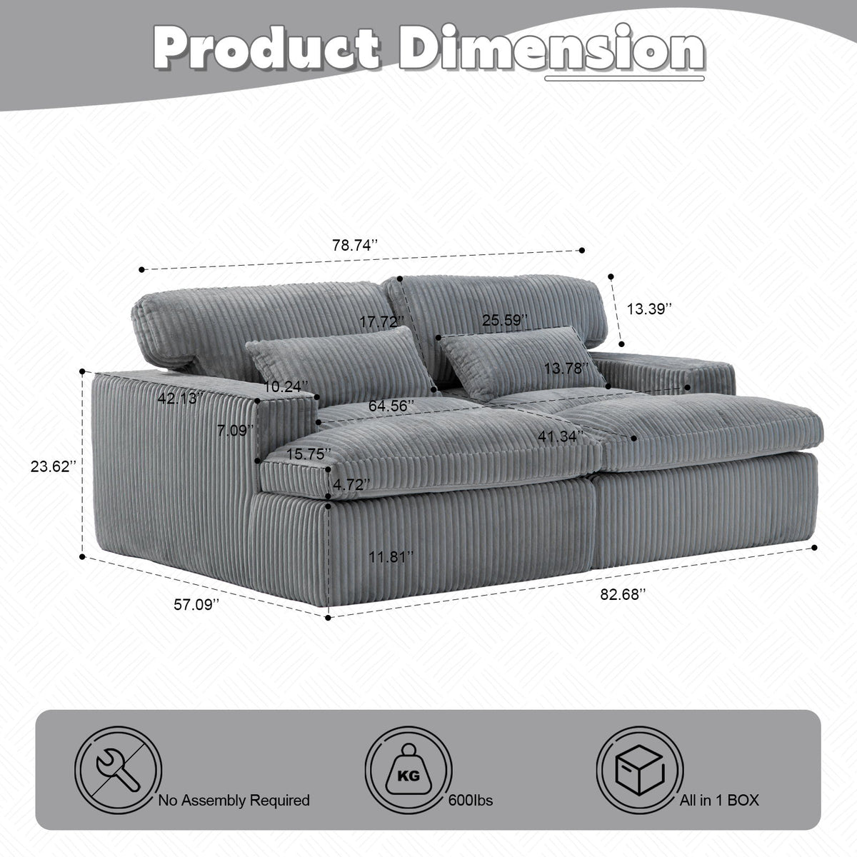 Double Chaise Lounge Chair, Oversized Upholstered Sleeper Cloud Couch