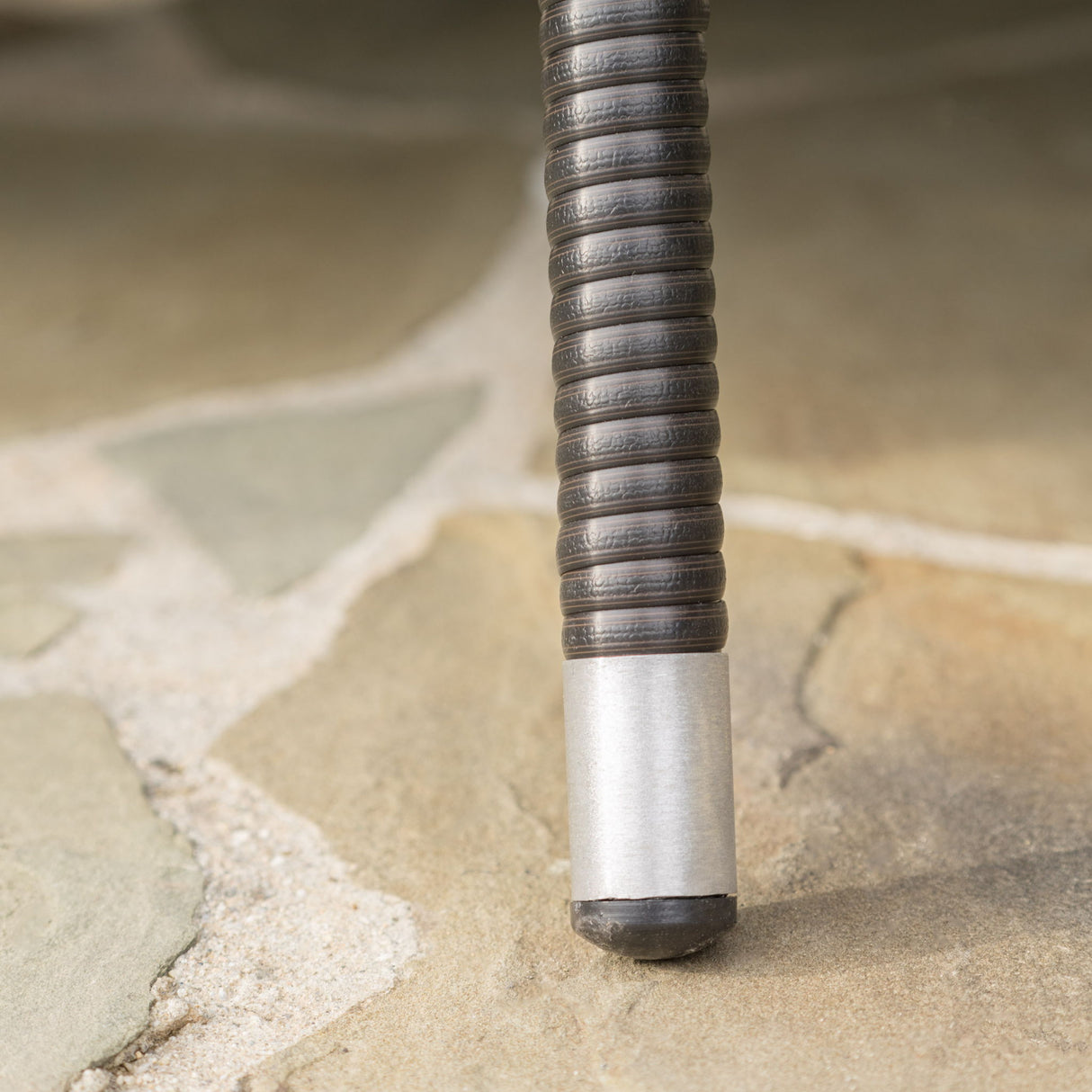 Outdoor Oval Dining Table With Silver Tipped Legs - Brown Multi