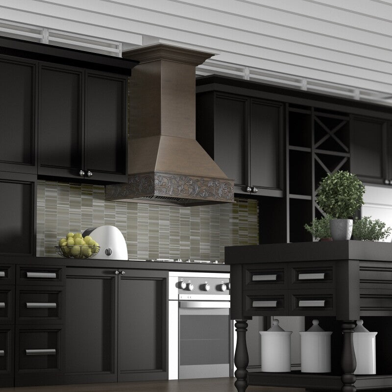 Wooden Wall Mount Range Hood - Includes Dual Remote Motor (373NN-RD) - 30 Inch / 700 - (373NNRD30) -