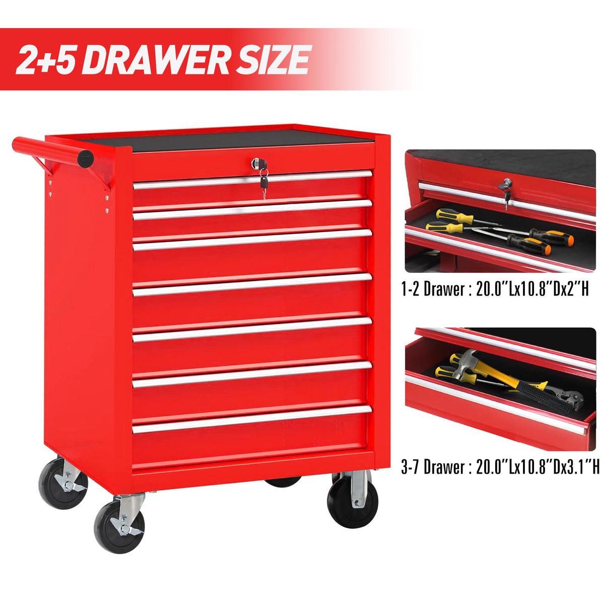 7 Drawer Rolling Tool Chest With Wheels, Multifunctional Tool Box And Storage