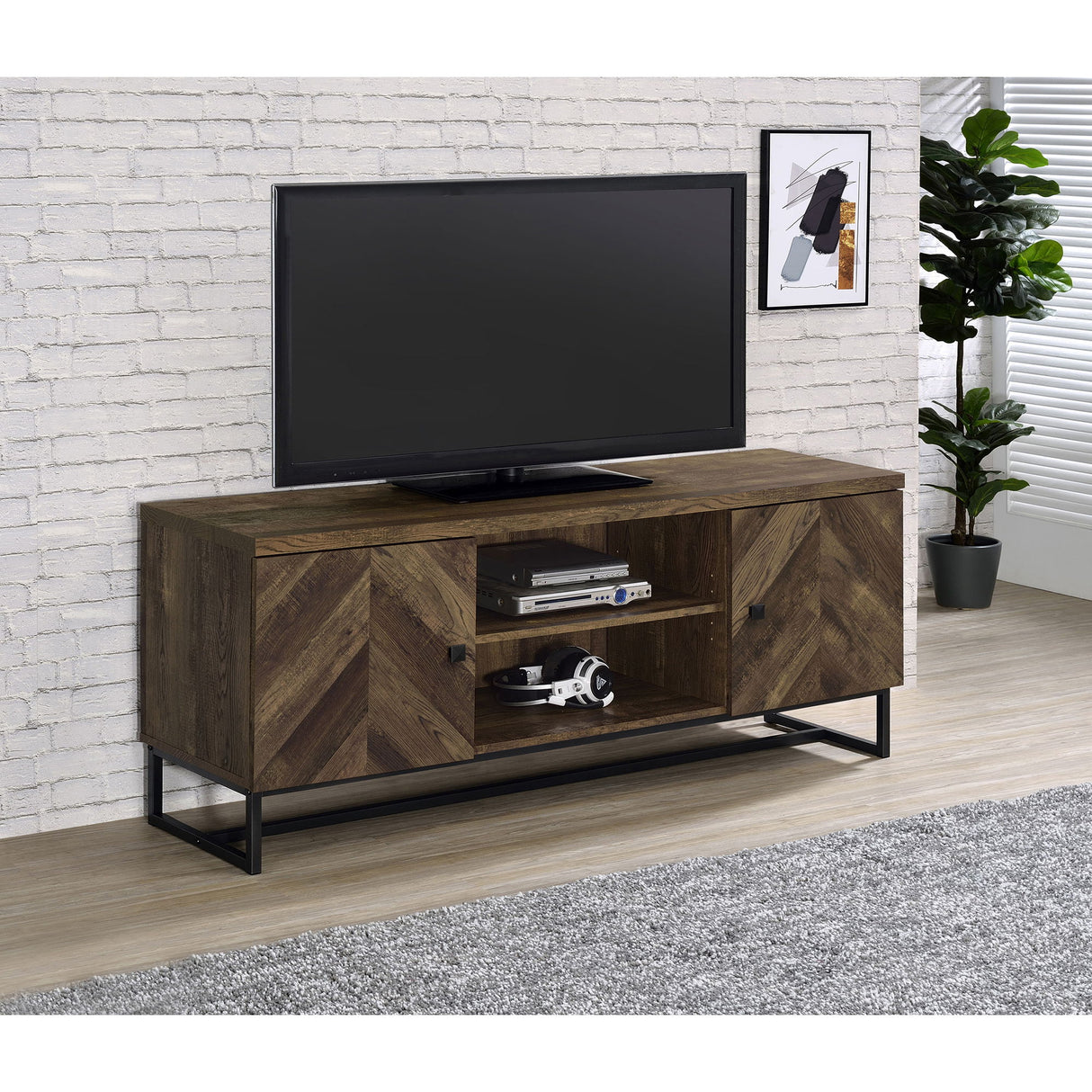 Chase - 2 Door Console With Herringbone Design - Oak