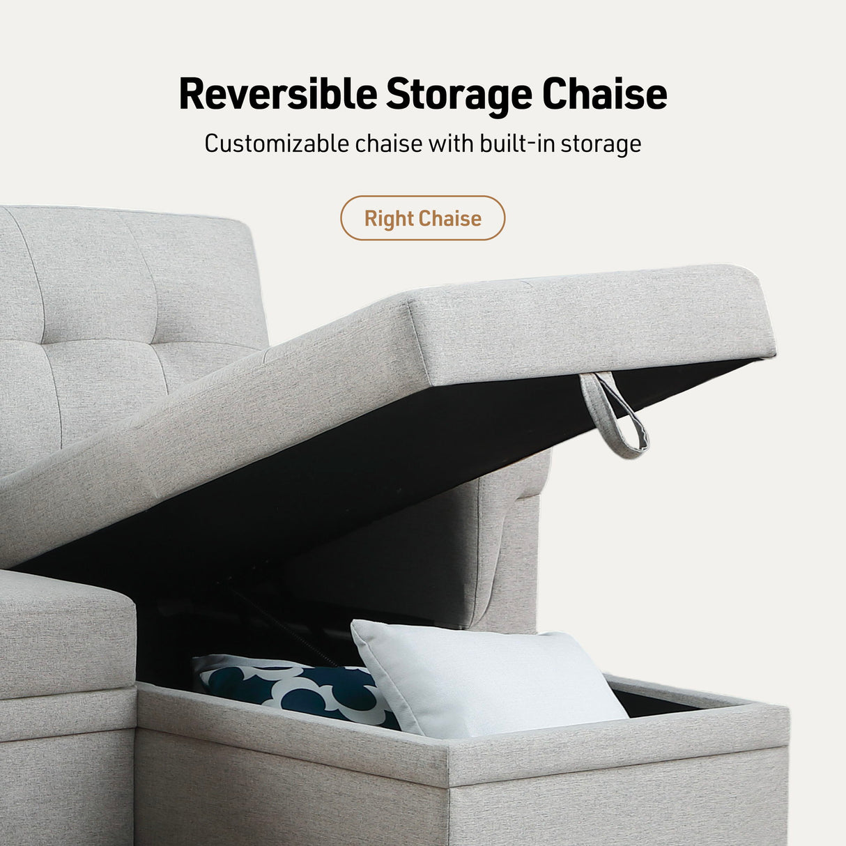 Lucca - Linen Reversible Sleeper Sectional Sofa With Storage Chaise