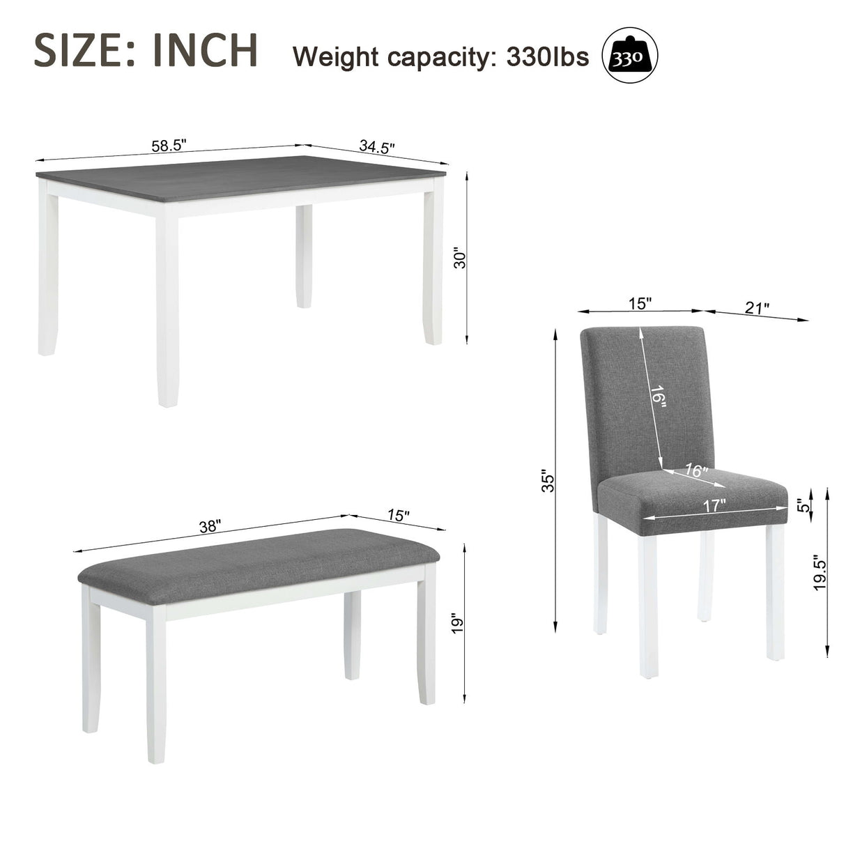 6 Piece Dining Table Set With Bench And Chairs