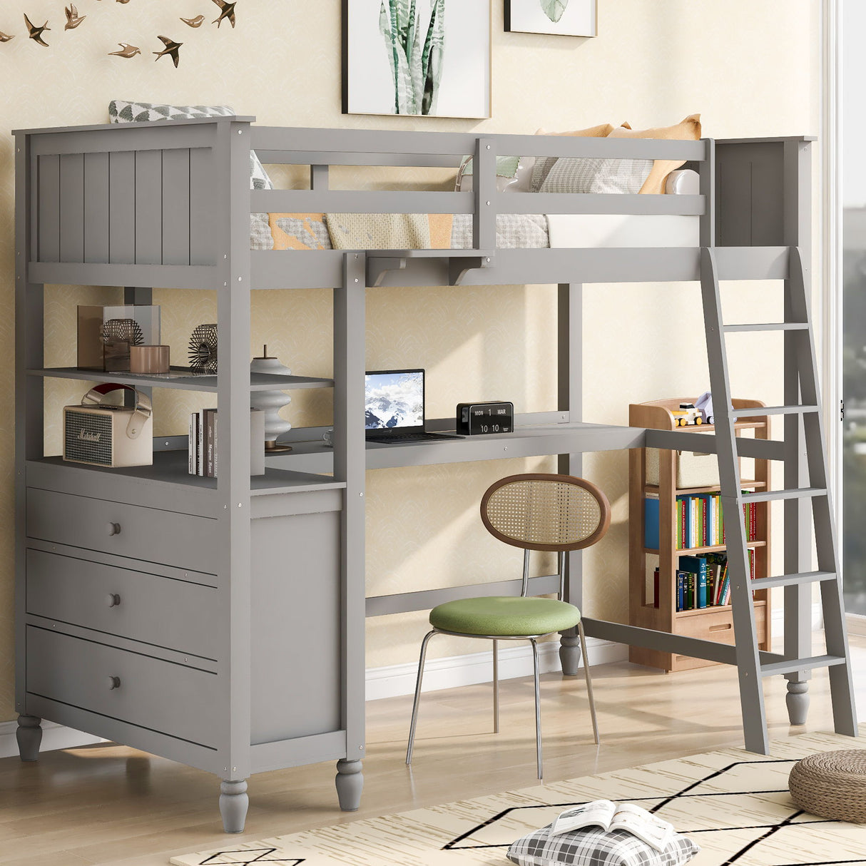 Loft Bed With Drawers With Desk And Shelves