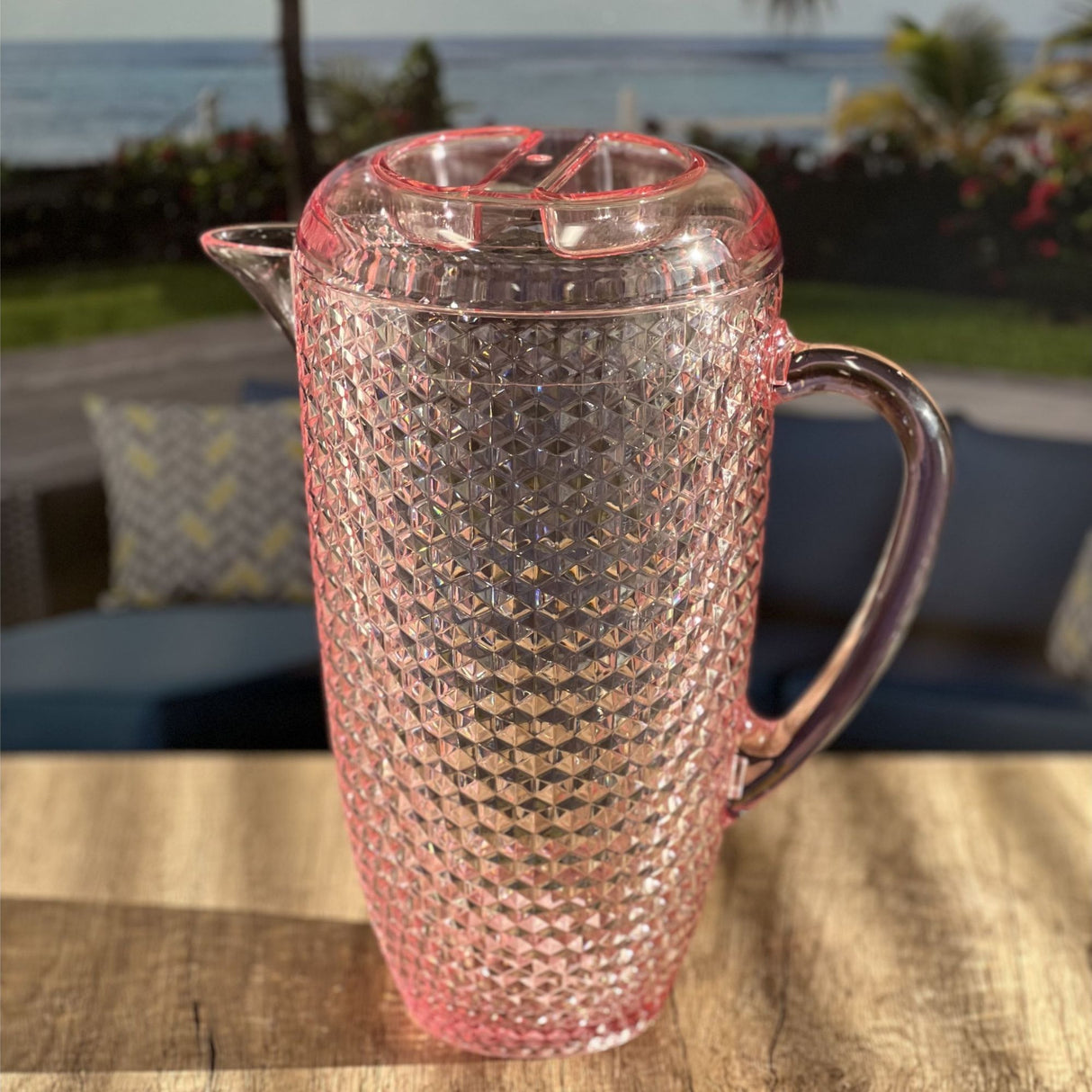 Diamond Cut Unbreakable Plastic Water Pitcher With Lid