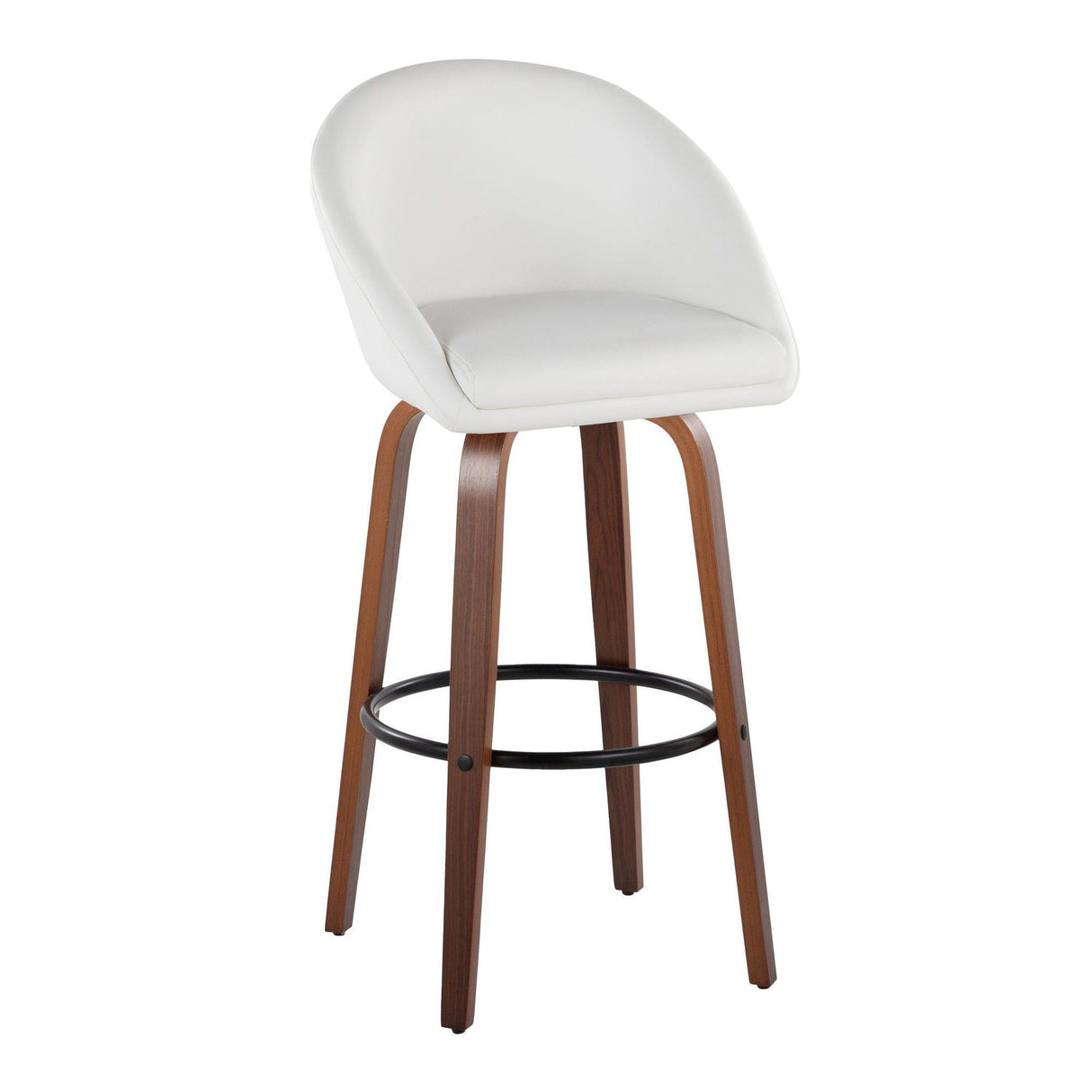 Matisse - 30" Highback Fixed-Height Barstool With Round Black Metal Footrest (Set of 2) - Walnut Wood