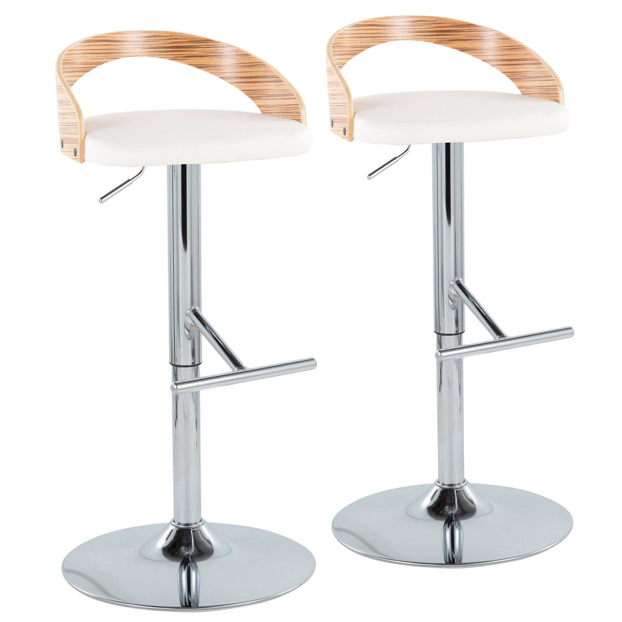 Grotto - Adjustable Barstool (Set of 2) - White Faux Leather And Zebra Wood