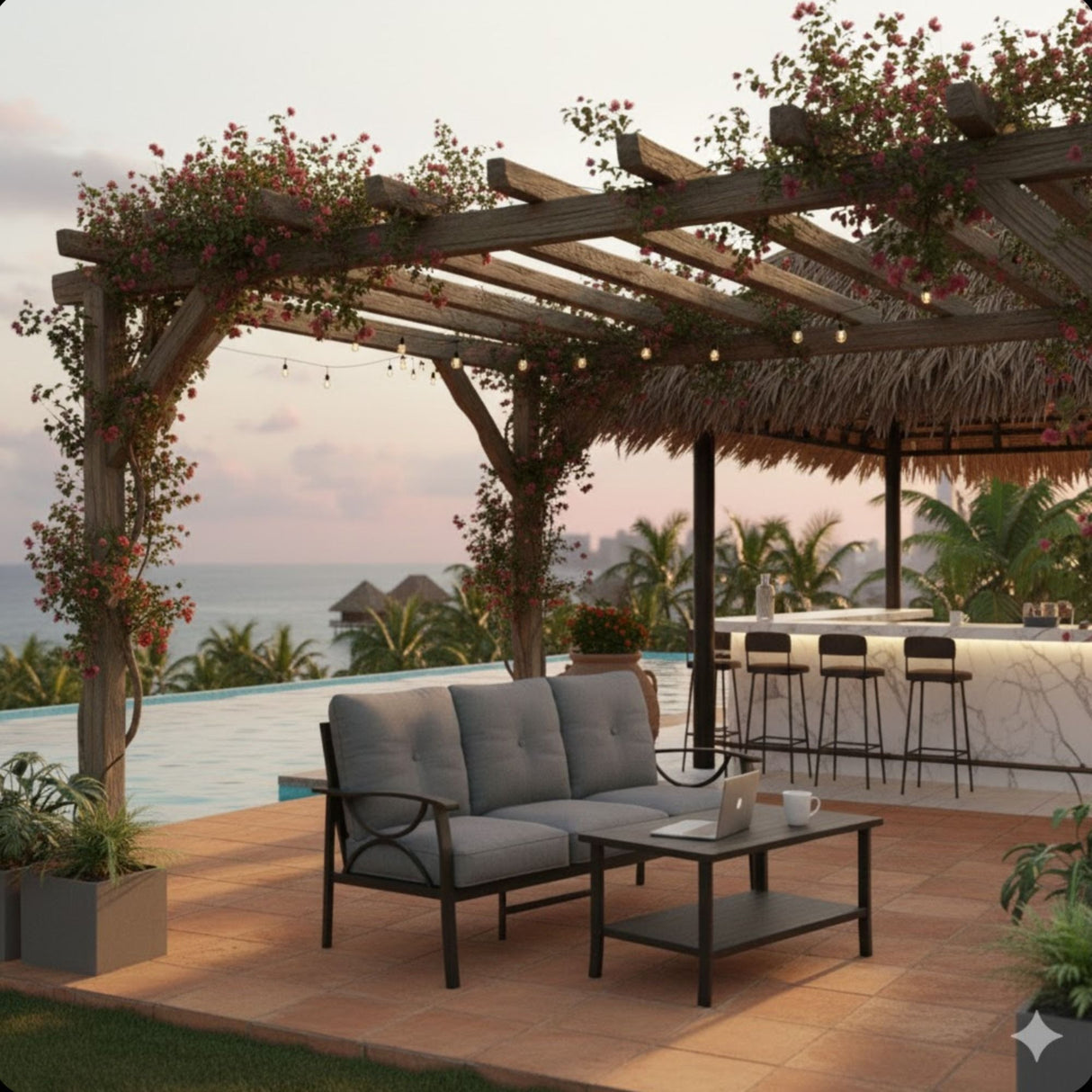 2 Piece Outdoor Patio Set With 3 Seat Sofa And Rectangular Coffee Table - Gray / Khaki