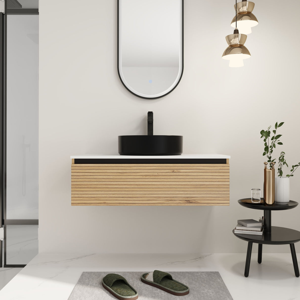 Wall Mounted Bathroom Vanity With Art Sink & 1 Soft Close Drawer