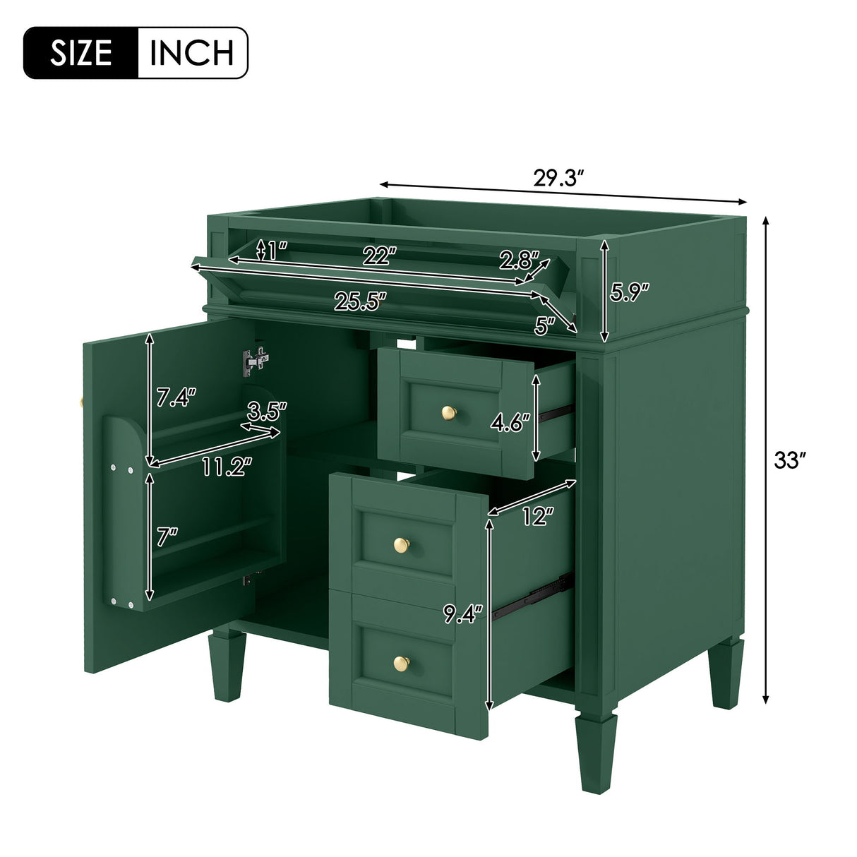 Bathroom Vanity With 2 Drawers And Tip-Out Drawer, Storage Cabinet