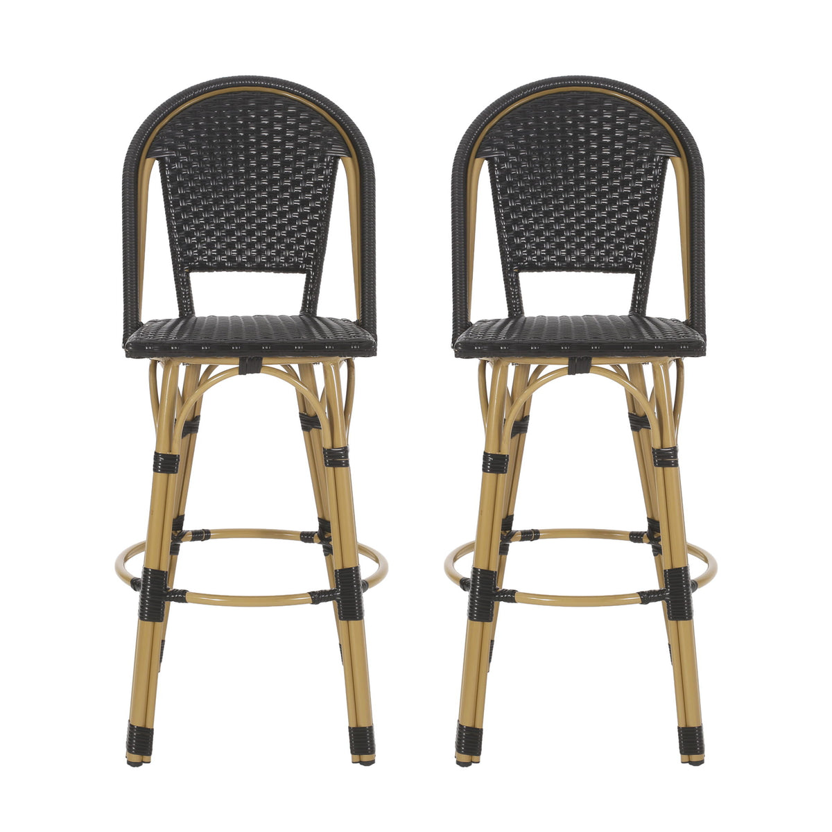 Outdoor Rattan And Aluminum French Barstools (Set of 2)