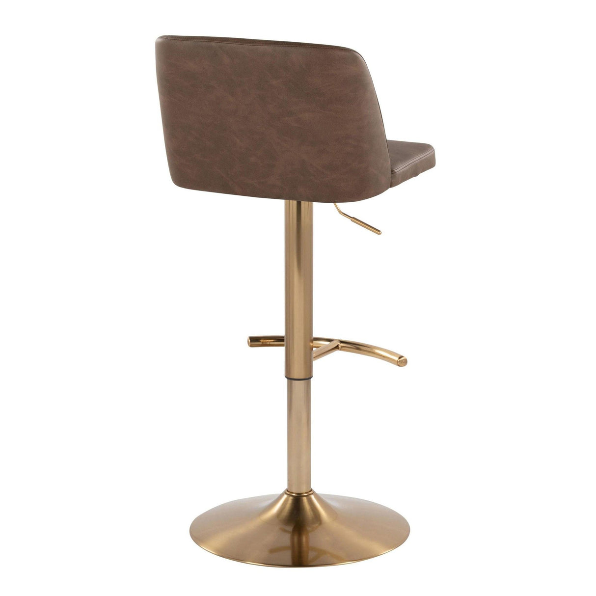 Tintori - Adjustable Barstool With Swivel And Rounded T Footrest (Set of 2) - Gold Metal And Espresso Faux Leather