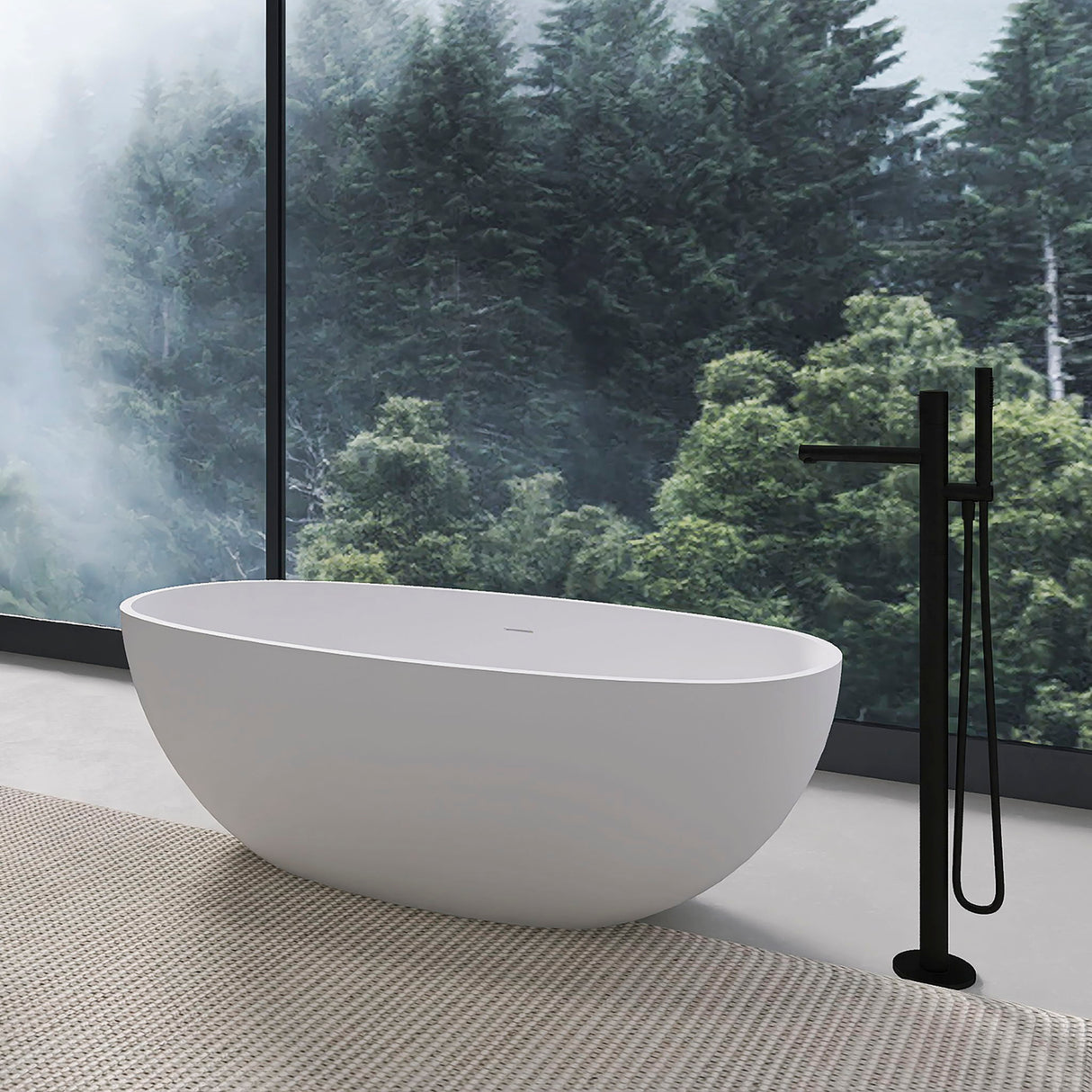 65.2" Freestanding Solid Surface Soaking Bathtub For Bathroom - Matte White