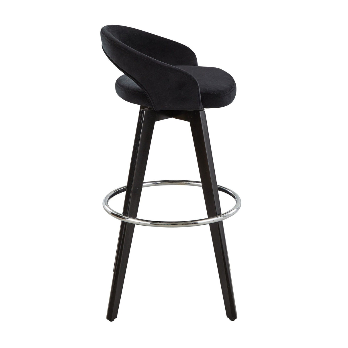 Grotto - Upholstered Fixed-Height Barstool (Set of 2) - Black Wood, Black Velvet, Chrome Metal