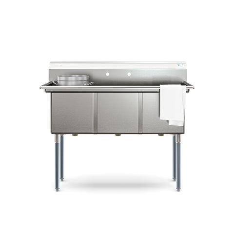 51 in. Three Compartment Commercial Sink, Bowl Size 15x15x14, 18 Gauge Stainless-Steel (KM-SC151514-N3)