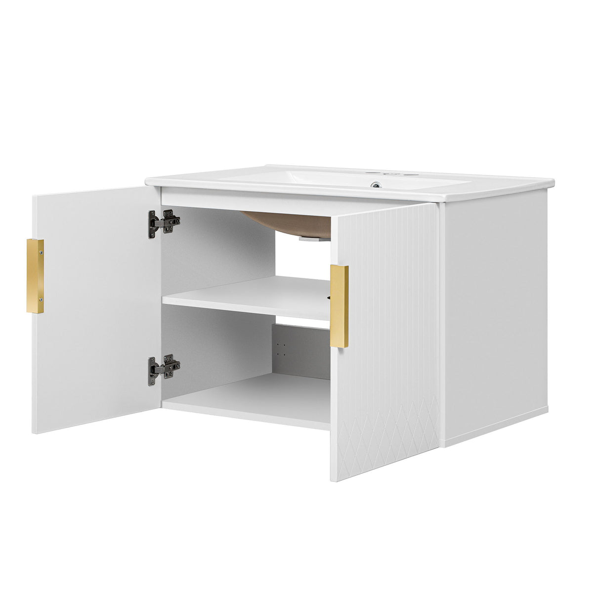 Bathroom Vanity With Sink, Rectangular Storage Cabinet With 2 Soft Closing Doors - White