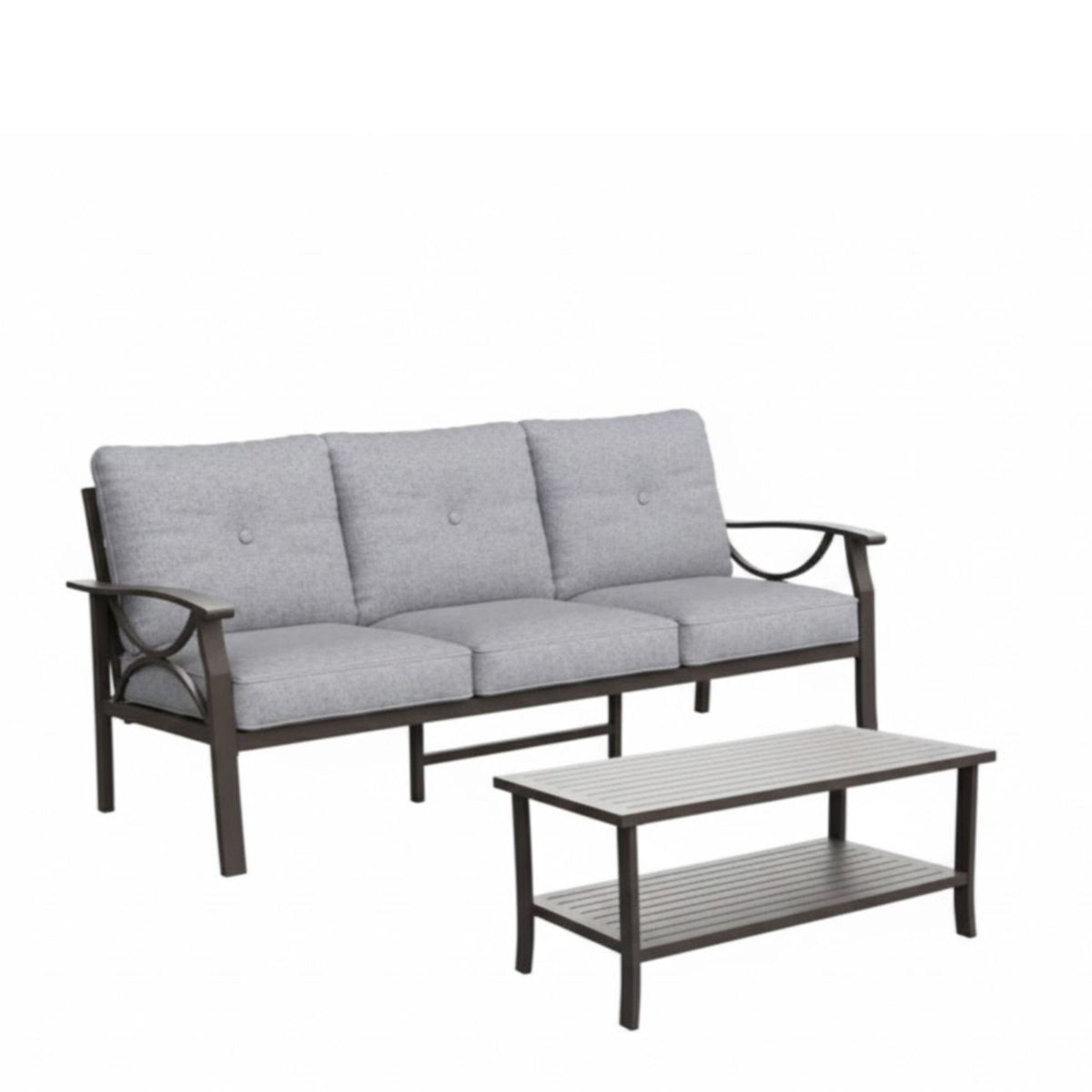 2 Piece Outdoor Patio Set With 3 Seat Sofa And Rectangular Coffee Table - Gray / Khaki