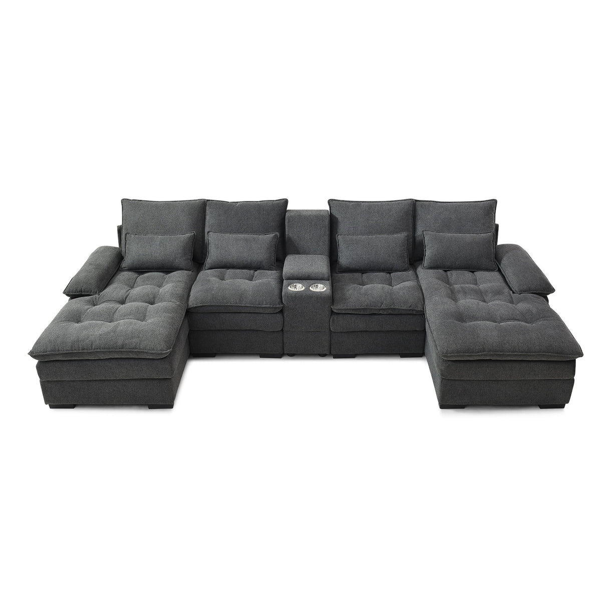 U Shaped Sofa With Console And Cupholders, 6 Seat