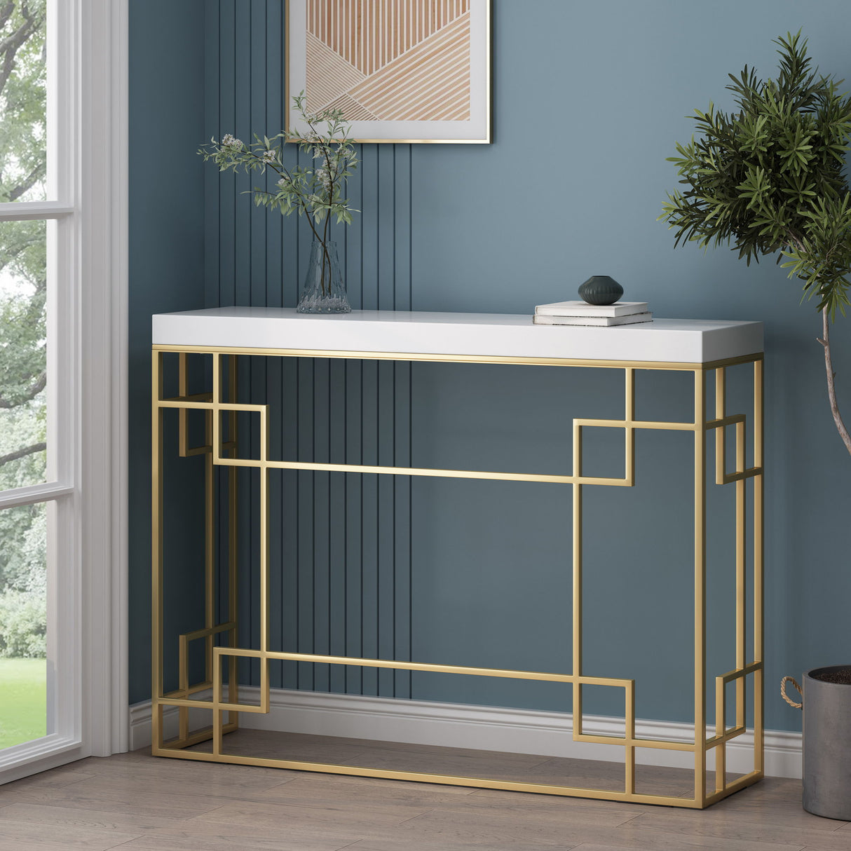 Modern Glam Console Table With Geometric Design - Gold