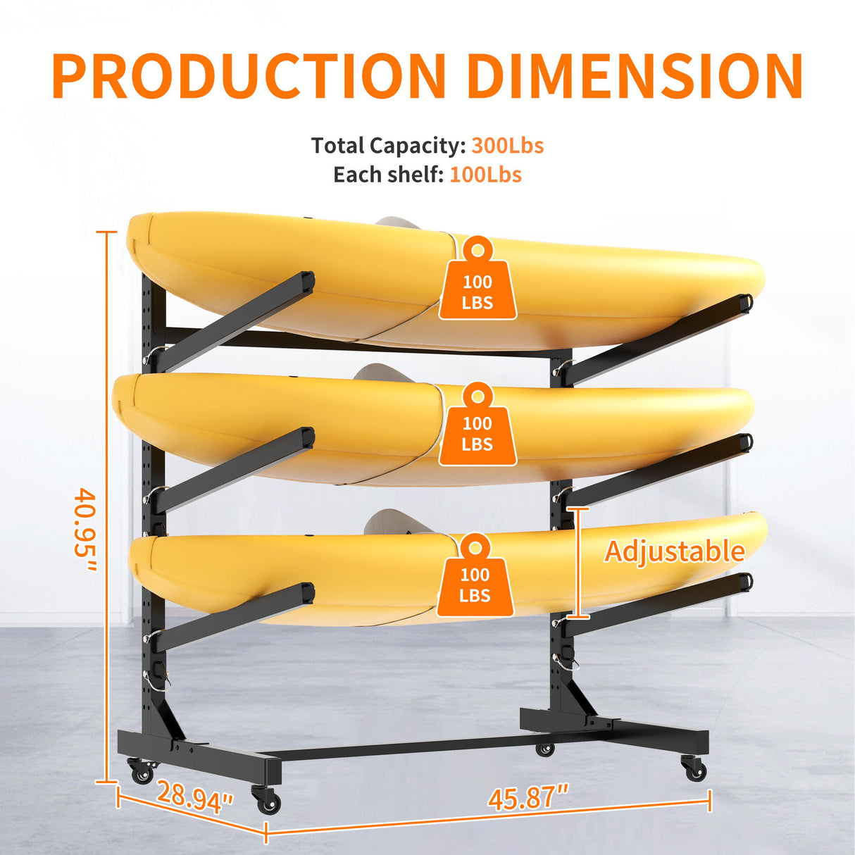 Freestanding Kayak Storage Rack With Lockable Wheels For Kayak, Canoe, Sup & Surfboard