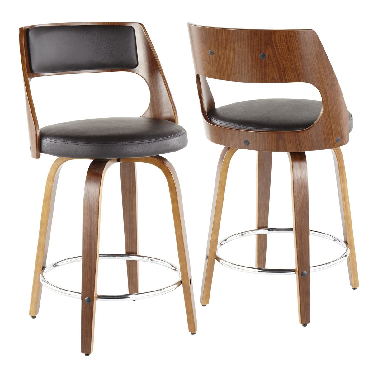 Cecina - Counter Stool With Swivel (Set of 2) - Walnut And Brown Faux Leather