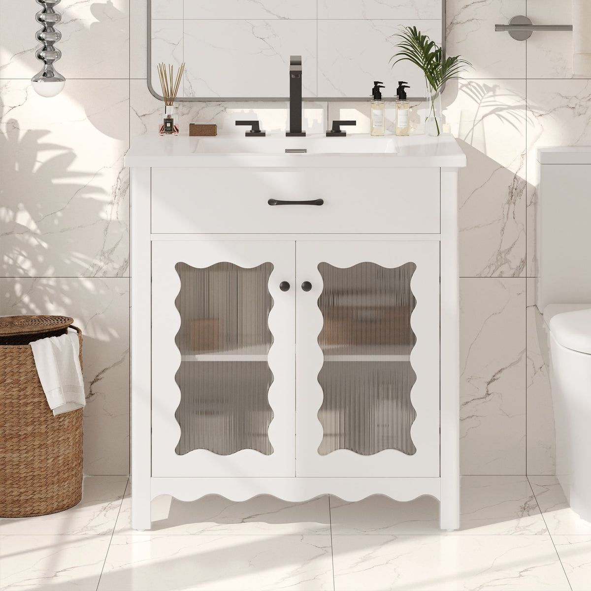 Modern Bathroom Vanity With Tempered Glass Doors