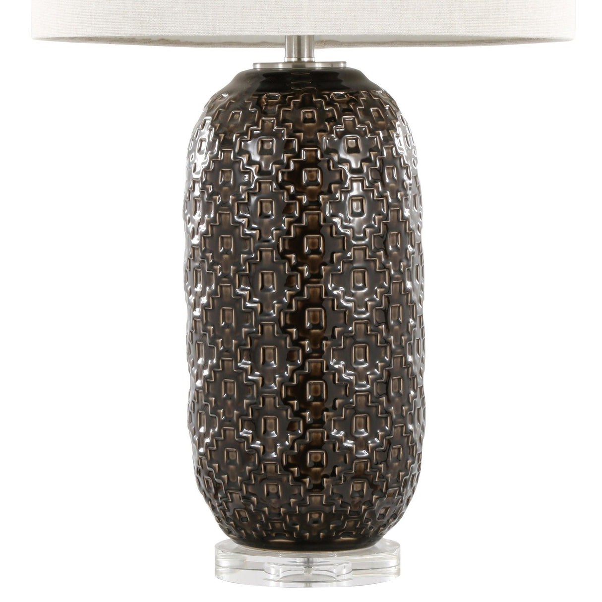 Onyx - 30" Table Lamp - Dark Gray Crackle Ceramic, Brushed Nickel And Clear Crystal With Gray Linen Shade