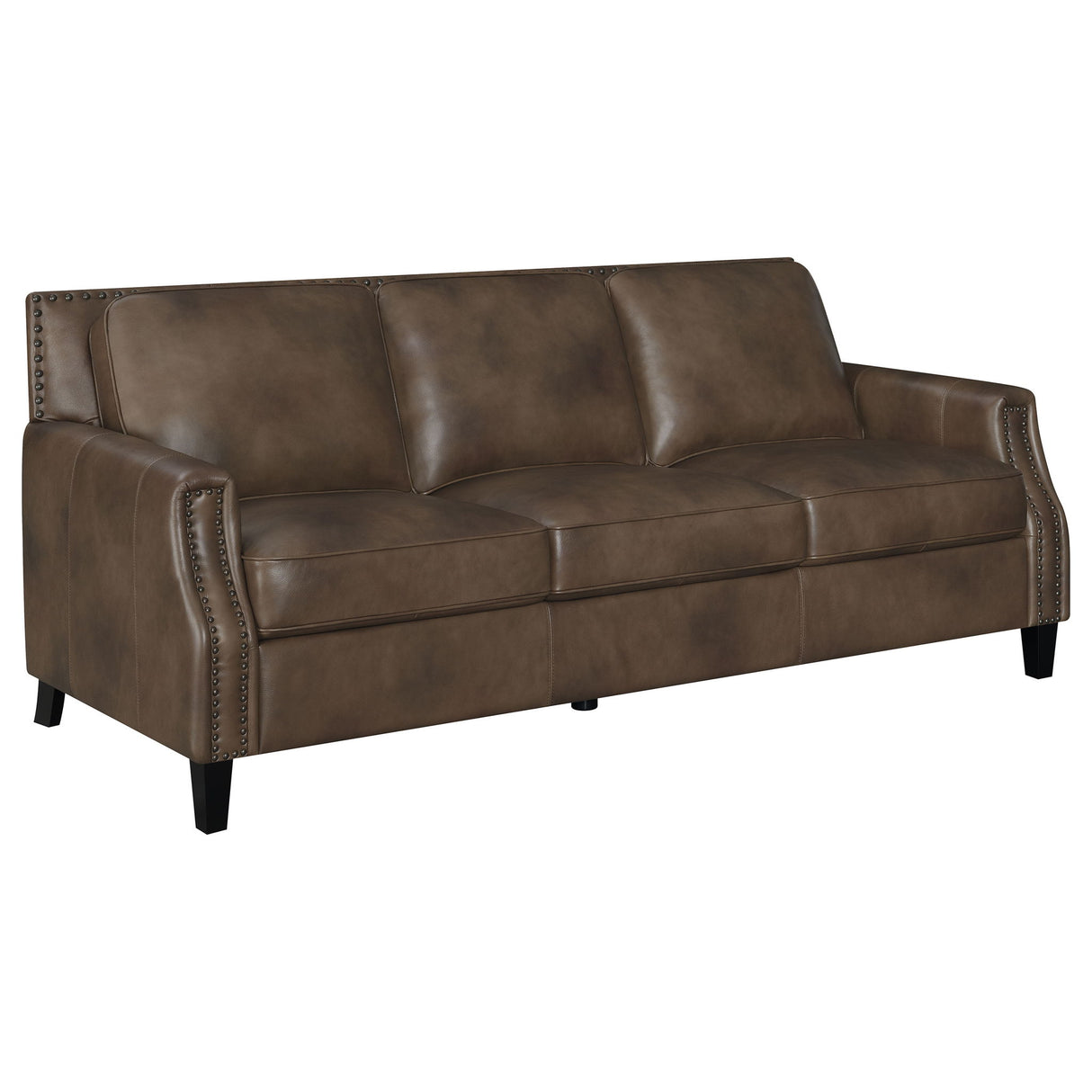 Gunderson - Upholstered Recessed Sofa In Sugar Leather With Tapered Legs - Brown