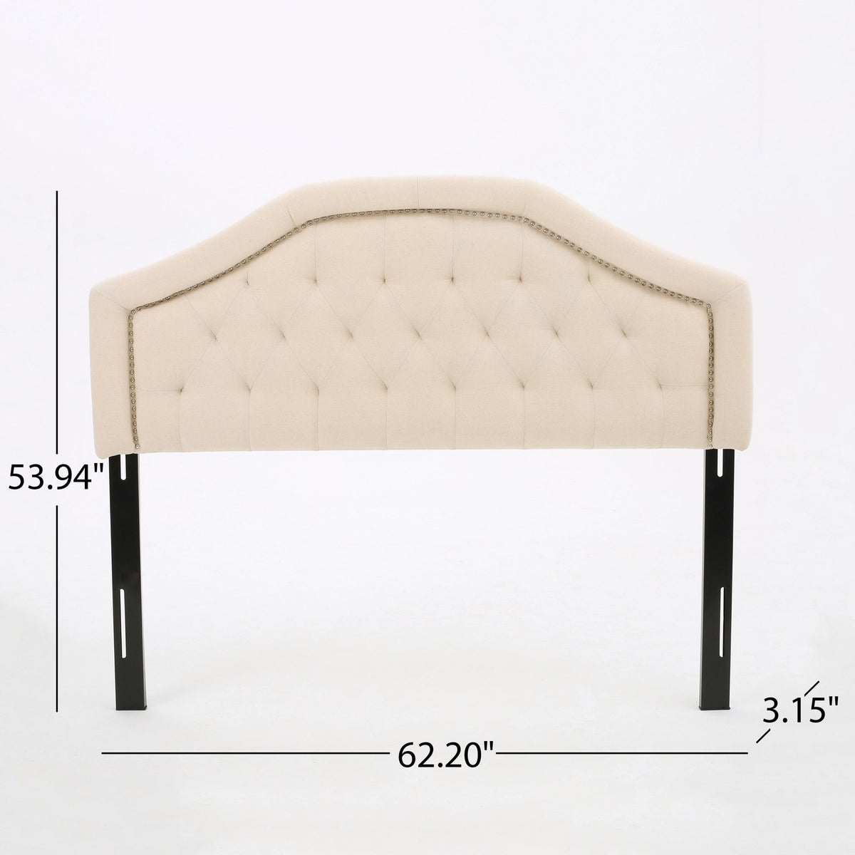 Queen & Full Size Headboard With Diamond Tufting And Nailhead Trim - Beige